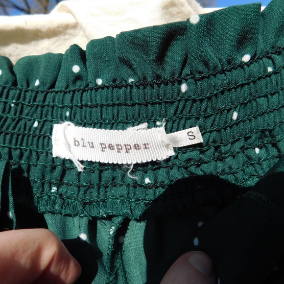 Blu Pepper pants women S, forest green/white polka dots, elastic pullon paperbag - Picture 11 of 13